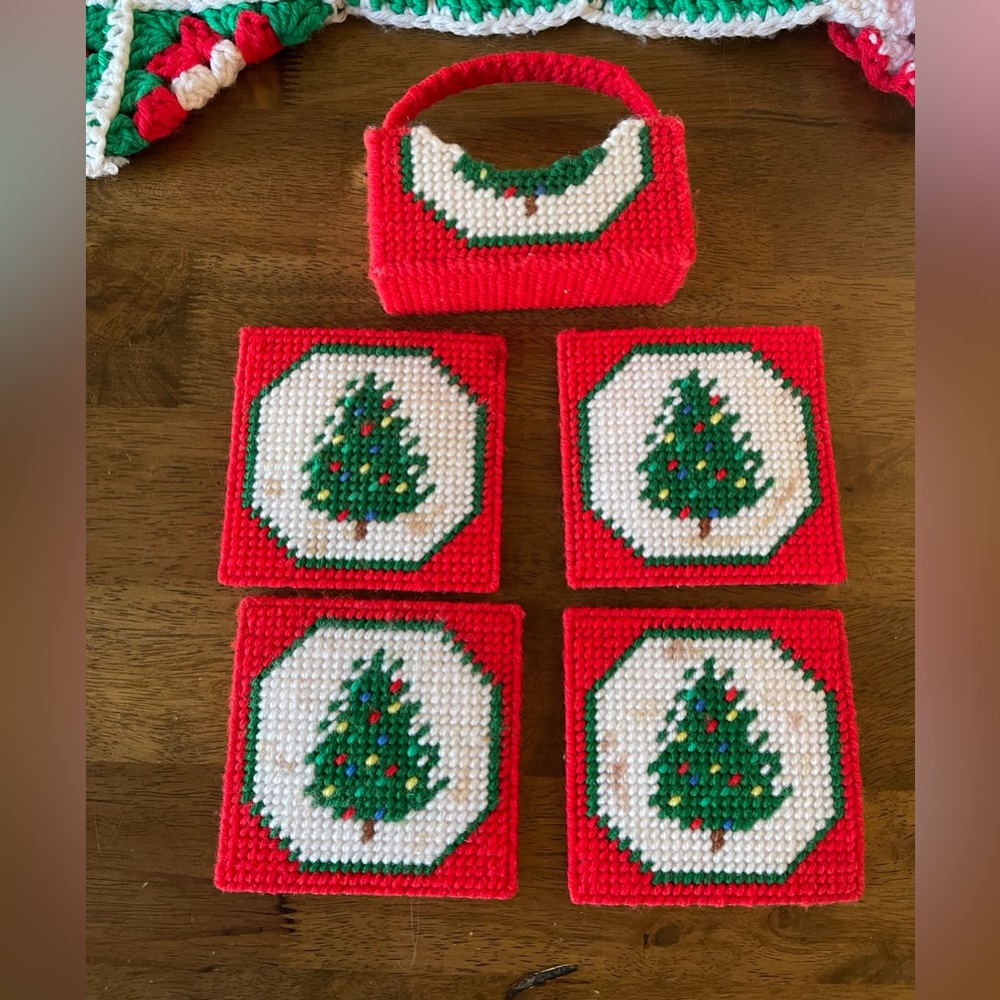 Vintage Christmas coasters needlepoint Christmas tree